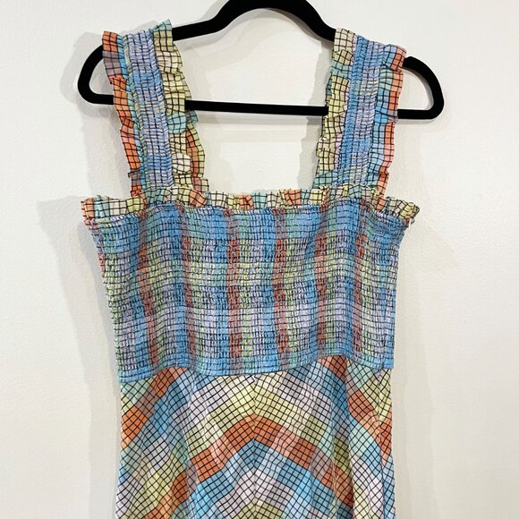 New Ganni Smocked Plaid Seersucker Maxi Dress 40, 8, M $285 - Picture 6 of 10